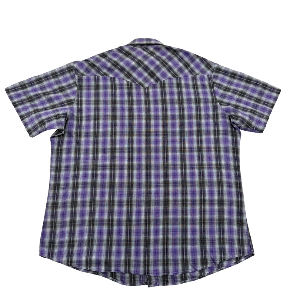Wrangler Mens XL Purple Plaid Short Sleeve Western Pearl Snap Shirt WM197PL Y2K - Picture 2 of 8
